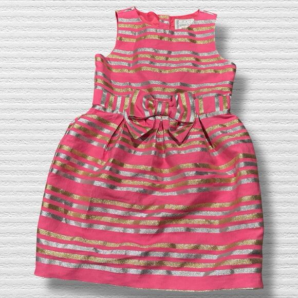 Gymboree Family Brunch Shimmer Striped Dress Pink Metallic Gold Silver Size 7 - Picture 1 of 9